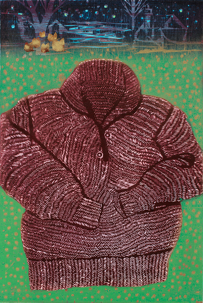 僕のワイン・レッドの手編のセーター