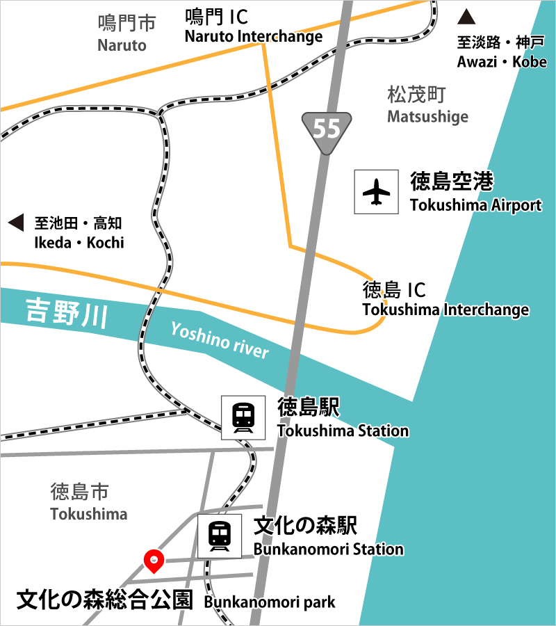 徳島阿波おどり空港から市内マップ